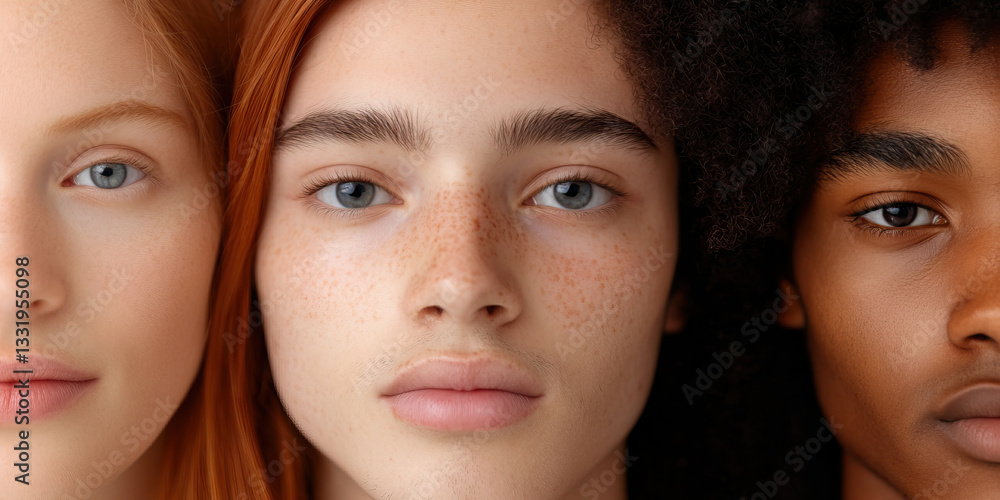 Close-up Portraits of Three Women with Different Skin Tones and Hair Colors Close-up Portraits of Three Women with Different Skin Tones and Hair Colors