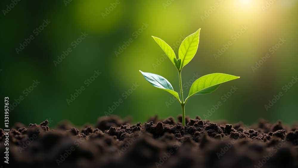 Naklejka premium Flat Vector Illustration of a Young Tree Thriving in Fertile Garden Soil: Growth and Natural Beauty