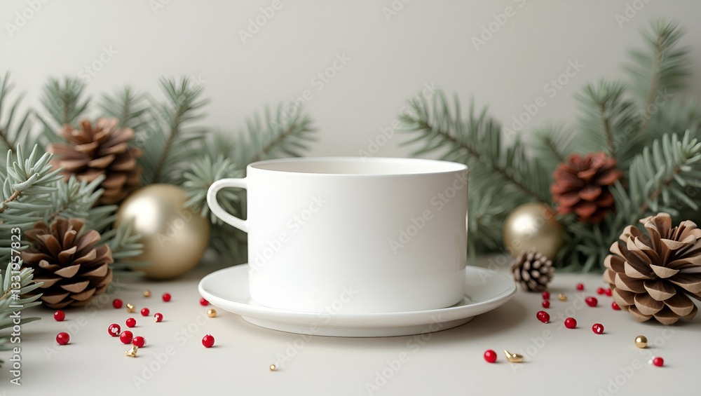 Elevate Your Holiday Decor: A Clean and Minimalist White Container Surrounded by Elegant Festive Decorations for Sophisticated Styling