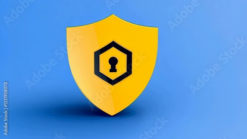 Yellow Shield with Lock Symbol on Blue Background Emblem of Security, Protection, and Safety in Digital World with Vibrant Yellow and Cool Blue Contrast