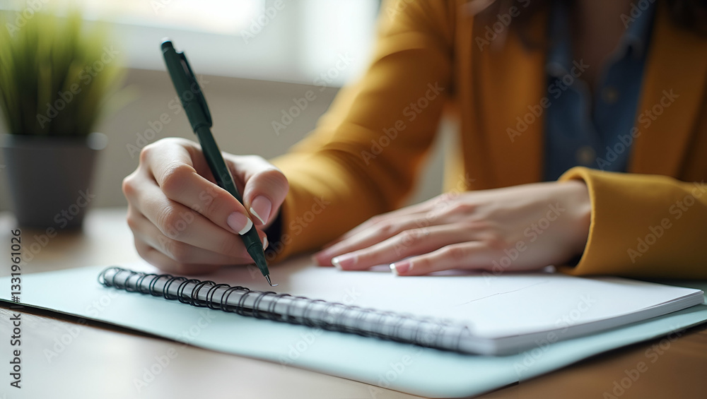 Creative Relaxation: Flat Woman Writing on Notepad at Home for Enhanced Personal Productivity Creative Relaxation: Flat Woman Writing on Notepad at Home for Enhanced Personal Productivity