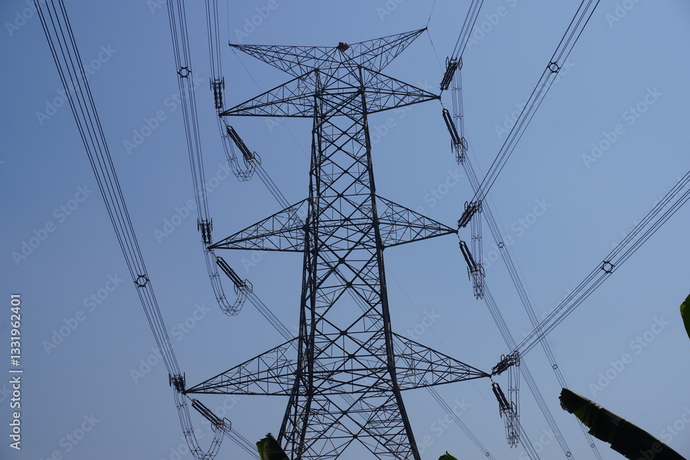 400kV quad transmission line tower which towers support conductors carrying electrical power, typically made of steel, and are designed to withstand high voltages and wind speeds 400kV quad transmission line tower which towers support conductors carrying electrical power, typically made of steel, and are designed to withstand high voltages and wind speeds