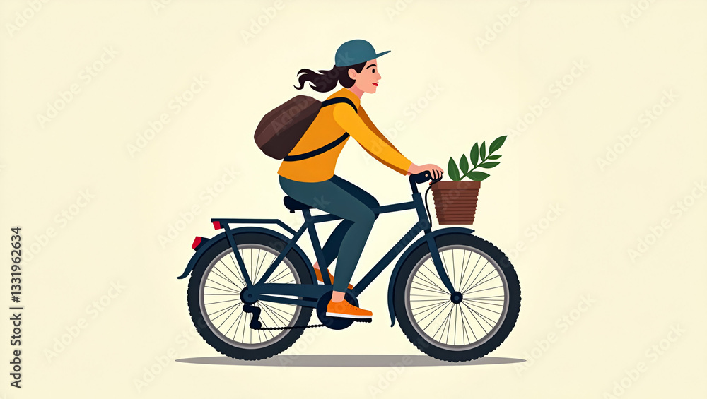 Fototapeta premium Vibrant Flat Lifestyle: Teenage Bicycle Illustration Symbolizing Active Transportation & Healthy Living