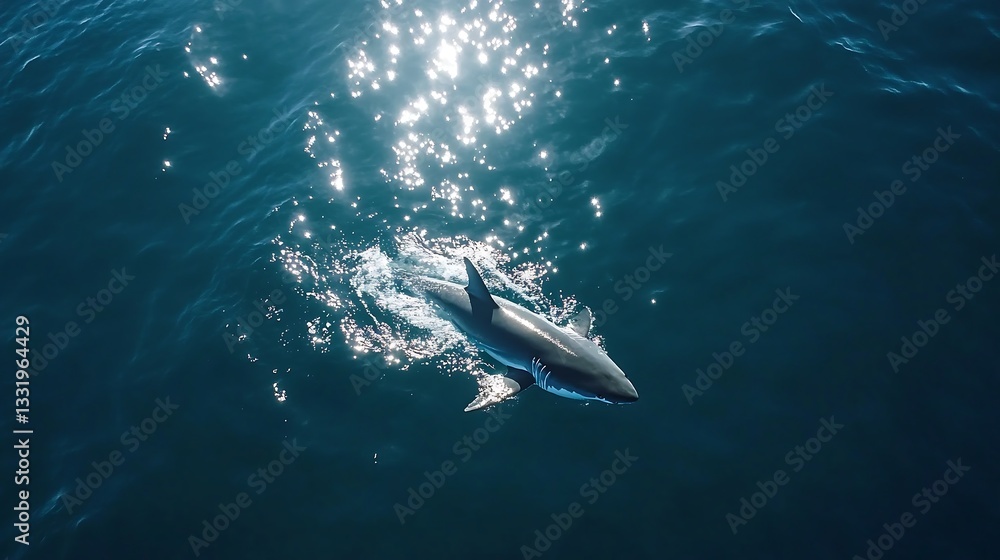 Fototapeta premium Dolphin swimming through deep blue ocean waves for use in wildlife conservation media.