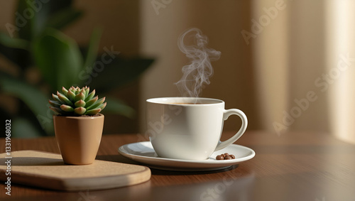 Wallpaper Mural Cozy Minimalist Coffee Cup and Succulent Table Setting: A Warm Beverage Experience that Enhances Brand Presence and User Engagement in a Relaxed Business Environment Torontodigital.ca