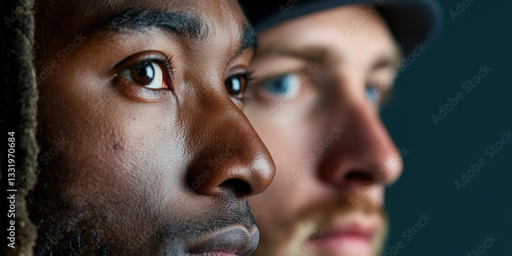 Close-up Profile of Two Men's Faces Close-up Profile of Two Men's Faces