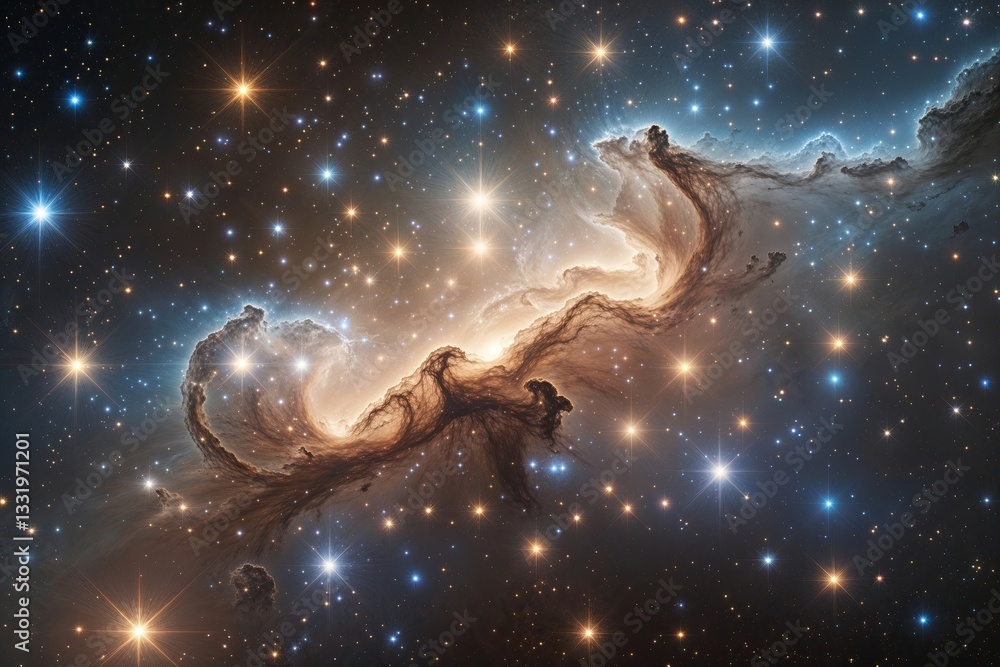 Naklejka premium Mesmerizing Nebula with Brilliant Stars and Glimmering Cosmic Particles in a Surreal Universe