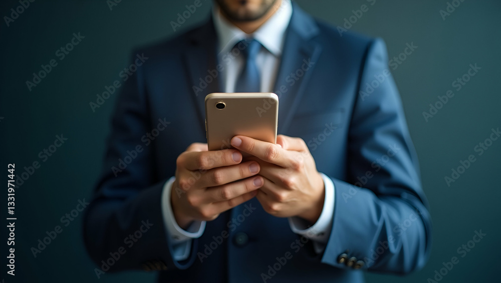 Businessman Using Smartphone to Check Email Inbox: Digital Communication Concept with Copy Space for Pending Messages and Mobile Phone in Stock Photo Businessman Using Smartphone to Check Email Inbox: Digital Communication Concept with Copy Space for Pending Messages and Mobile Phone in Stock Photo