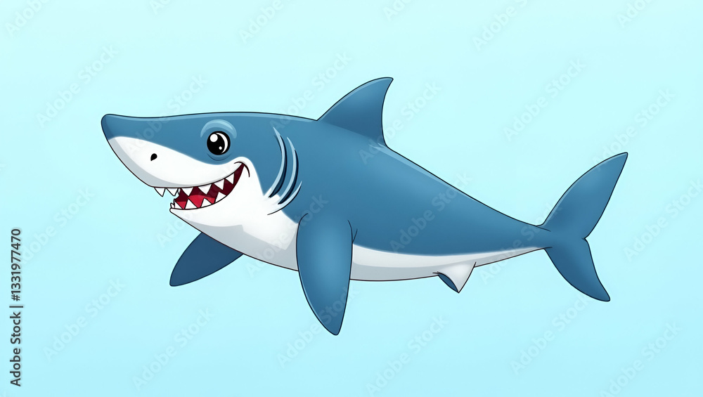 Obraz premium Cartoon shark illustration featuring a friendly and playful shark ideal for educational materials children content and marine themed designs. concept as Cartoon shark illustration with friendly playfu