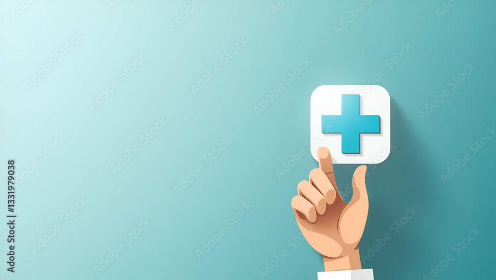 Obraz premium Flat Hand Selecting Healthcare Medical Icons: A Visual Guide to Health Insurance Concepts, Access to Welfare Services, and Health Support in a Cute Vector Illustration
