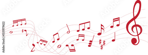 red colored vector illustration of sheet music - musical notes melody	
