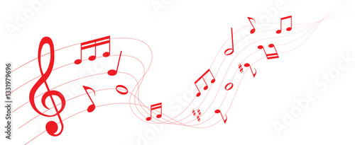red colored vector illustration of sheet music - musical notes melody	
