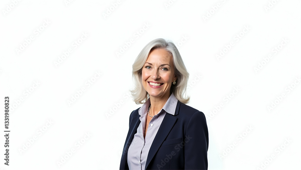 Smiling Mature Female CEO Coach: Confident Grey-Haired Businesswoman Ready for Success Smiling Mature Female CEO Coach: Confident Grey-Haired Businesswoman Ready for Success