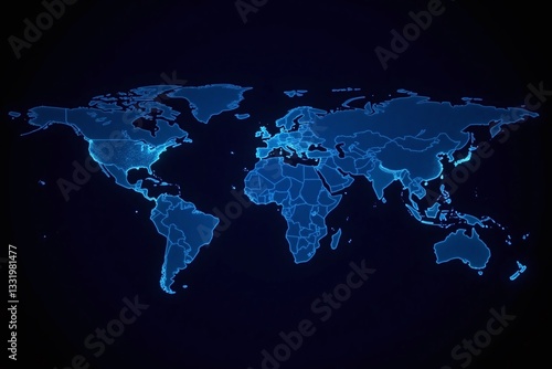 blue world map on a black background