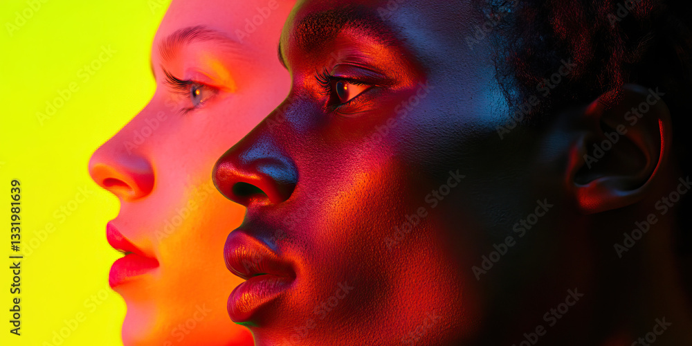 Profile Portraits of Light and Dark Skinned Individuals Under Colored Lighting Profile Portraits of Light and Dark Skinned Individuals Under Colored Lighting