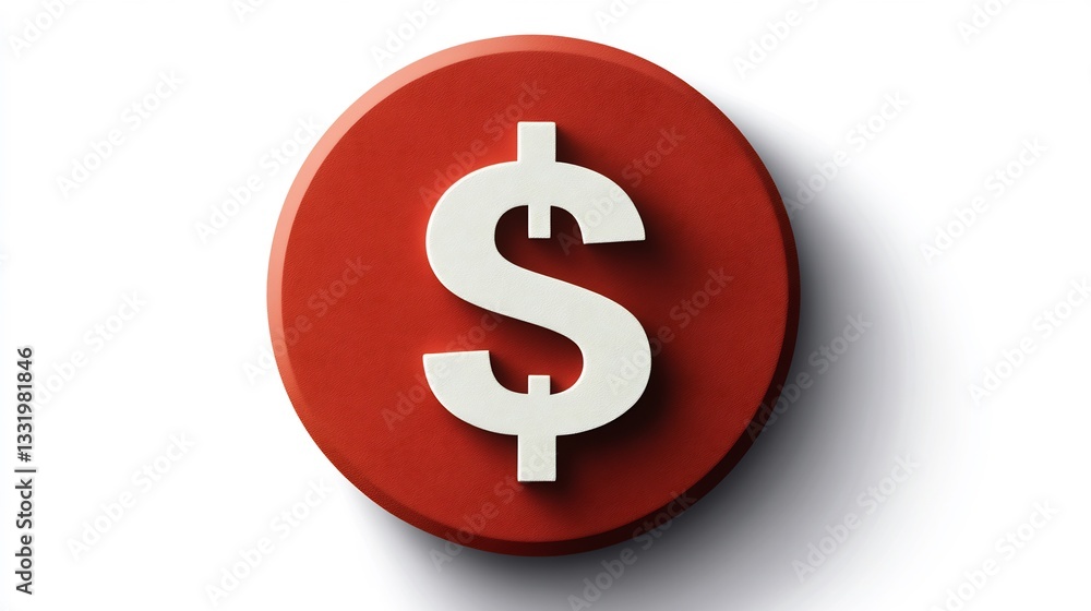 Red Button: White Dollar Sign for Finance Symbol. Red Button: White Dollar Sign for Finance Symbol.