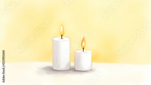 Wallpaper Mural Elegant Watercolor Painting of Two White Candles on Yellow Background Torontodigital.ca