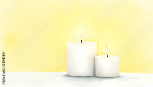 Wallpaper Mural Elegant Watercolor Painting of Two White Candles with Warm Glow on Light Yellow Background - Perfect for Minimalist Decor and Cozy Ambiance | Simple Flat Vector Illustration for Smart Business Tone Torontodigital.ca
