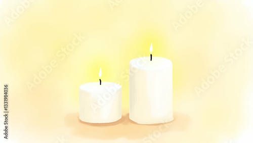 Wallpaper Mural Elegant Watercolor Painting of Two White Candles with Warm Glow on Light Yellow Background for Minimalist Decor Torontodigital.ca