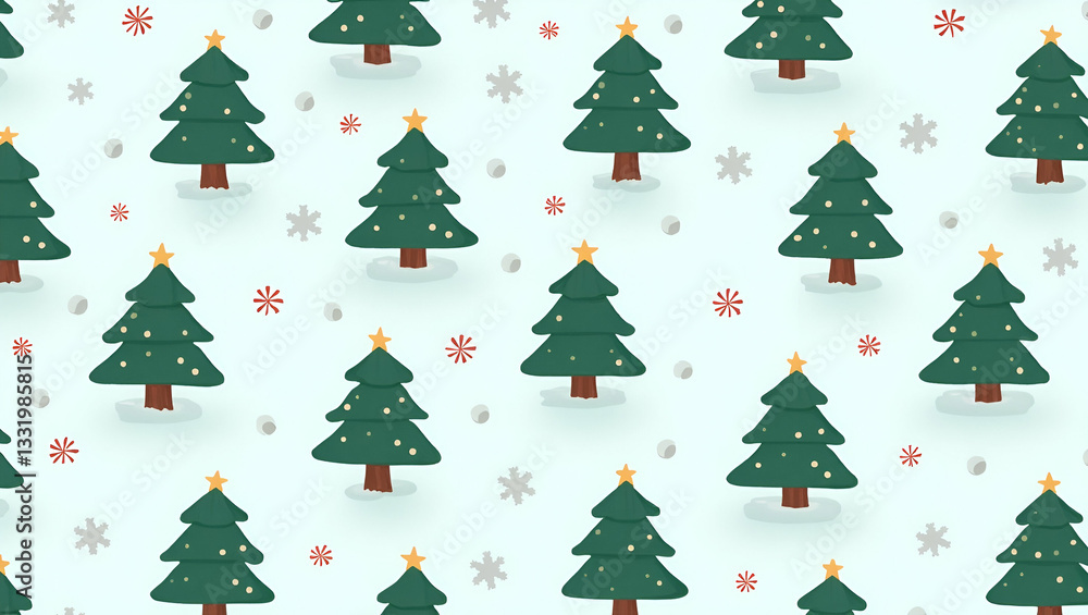 Traditional Winter Pattern: Seamless Flat Design Featuring Evergreen Trees, Snowflakes, and Frosty Textures for a Classic Seasonal Feel in Cute Vector Illustration Style Traditional Winter Pattern: Seamless Flat Design Featuring Evergreen Trees, Snowflakes, and Frosty Textures for a Classic Seasonal Feel in Cute Vector Illustration Style