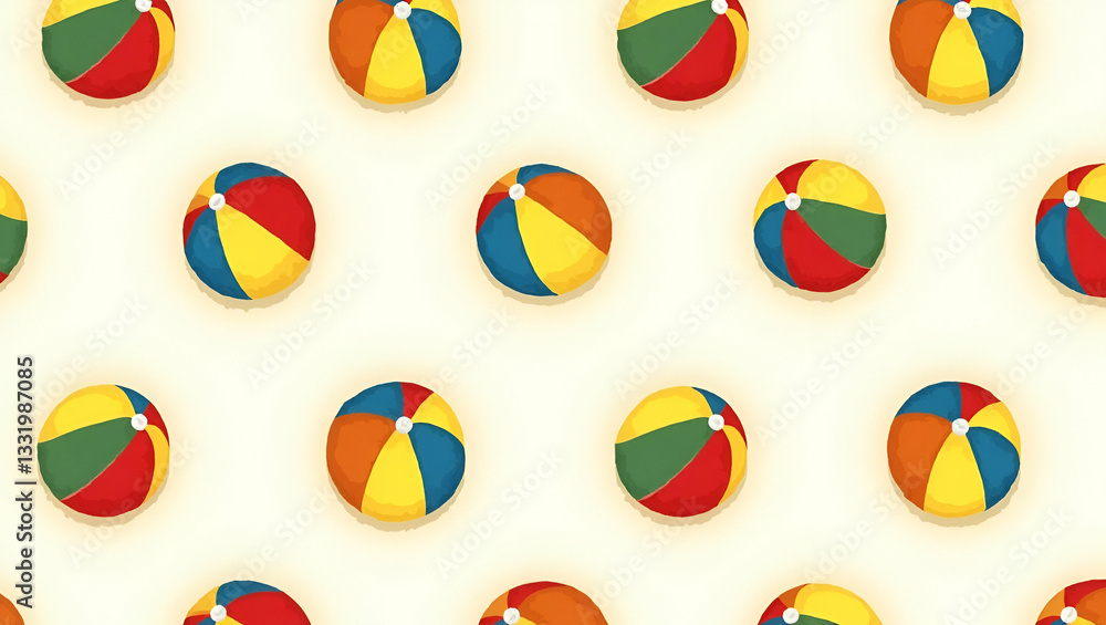 Vibrant Beach Balls Seamless Tile Pattern: Playful Summer Decor with Bright Colors for a Fun Beach Atmosphere in Cute Flat Vector Illustration Style Vibrant Beach Balls Seamless Tile Pattern: Playful Summer Decor with Bright Colors for a Fun Beach Atmosphere in Cute Flat Vector Illustration Style