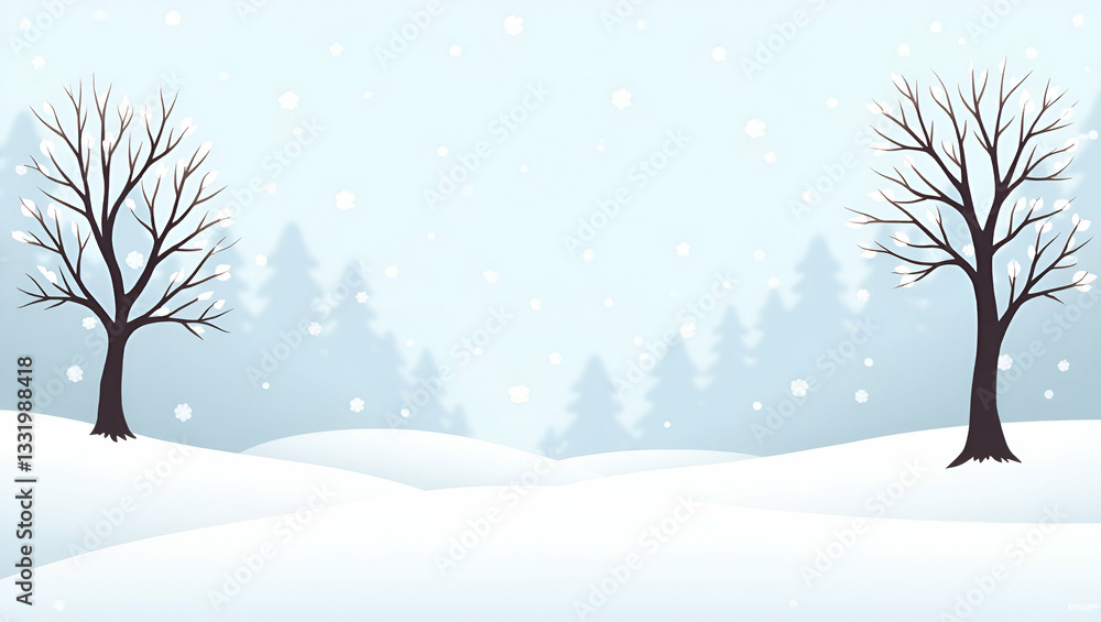 Fototapeta premium Tranquil Winter Whites Pattern: Bare Trees & Snowflakes Design