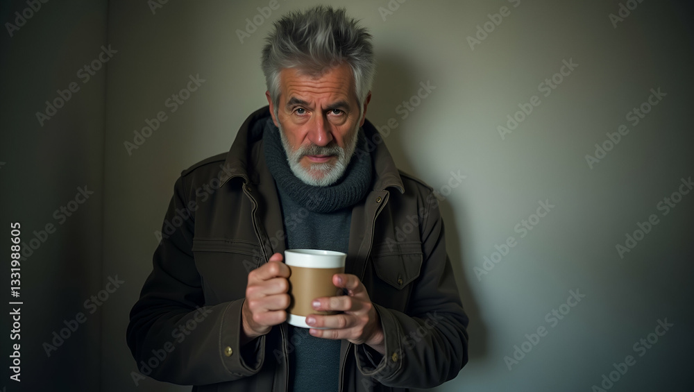 Hope in Despair: A Somber Illustration of a Homeless Man's Struggle for Support and Assistance Hope in Despair: A Somber Illustration of a Homeless Man's Struggle for Support and Assistance