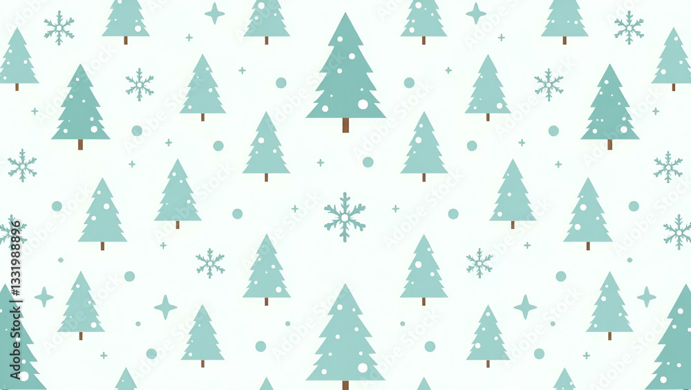 Obraz premium Traditional Winter Pattern: Evergreen Trees, Snowflakes & Frosty Textures for Classic Seasonal Decor