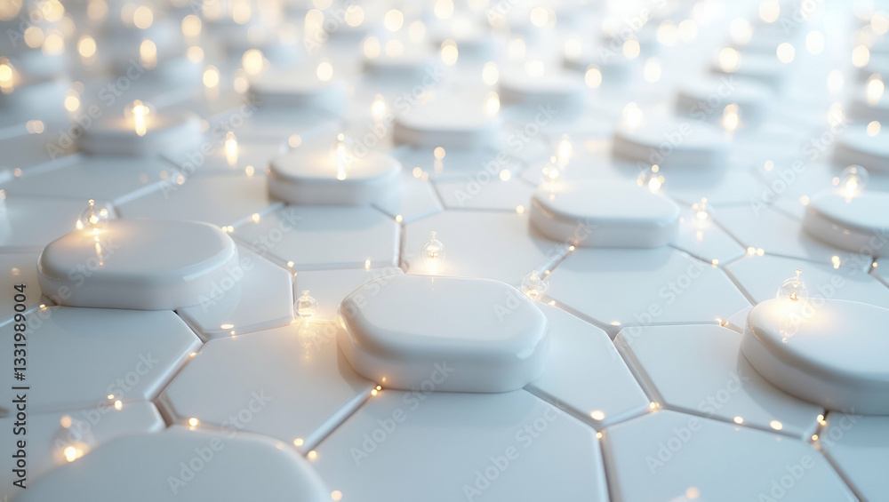 Fototapeta premium Futuristic AI-Infused Virtual Nodes: Seamless Tile Layouts with Soft Glow for Digital Branding
