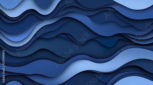 Abstract Blue Paper Cut Layered Waves Elegant Design Concept