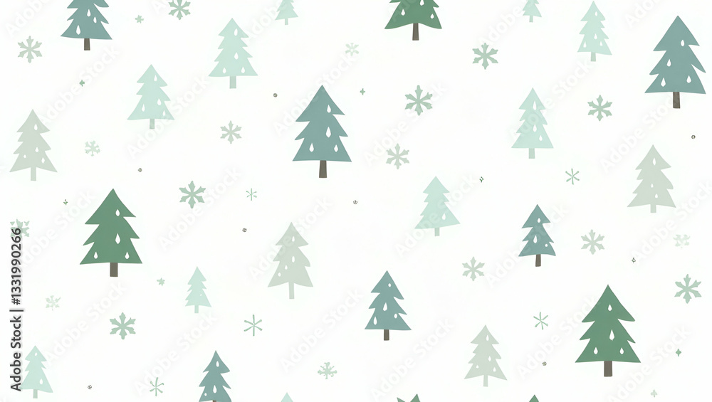 Obraz premium Flat Winter seamless pattern with evergreen trees snowflakes and frosty textures for a traditional winter look concept as Traditional winter pattern with evergreen trees snowflakes and frosty textures