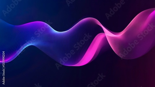 Digital Art Background With Blue And Purple Flowing Wavy Shapes Neon Light Futuristic Glow