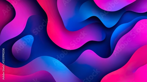 Digital Art Background With Blue And Purple Flowing Wavy Shapes Neon Light Futuristic Glow
