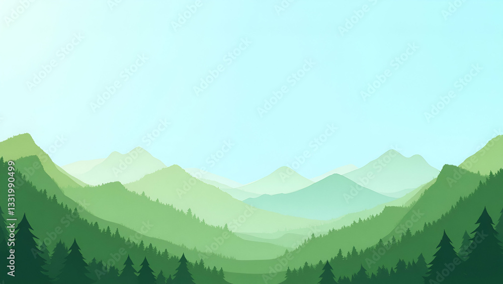 Fototapeta premium Green Mountains and Clear Sky Border for World Environment Day