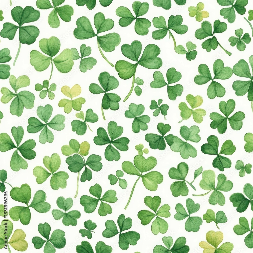 Pattern of green clovers on a white background representing good luck and nature, ideal for seasonal design projects and themes related to St Patrick s Day Pattern of green clovers on a white background representing good luck and nature, ideal for seasonal design projects and themes related to St Patrick s Day