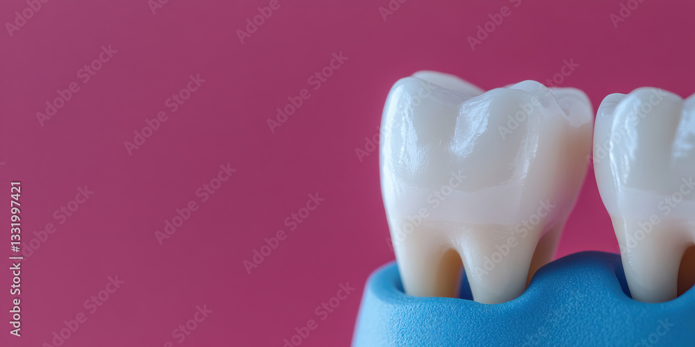 Close-up of Two Artificial Teeth in Blue Gum Model Close-up of Two Artificial Teeth in Blue Gum Model