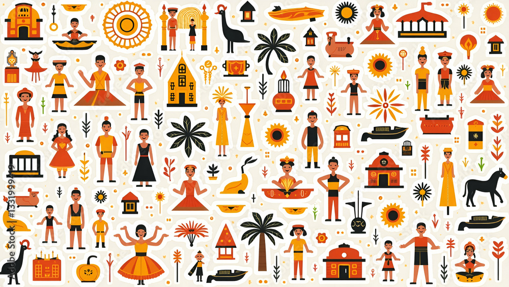 Fototapeta premium Create seamless tile designs with cultural celebration elements using bold symbols bright tones and ample white space for visual impact concept as Bold symbols and bright tones represent global cultur