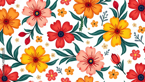 Wallpaper Mural Exotic Summer Flowers Pattern: Tropical Blooms & Bold Colors for a Vibrant, Energetic Vibe Torontodigital.ca