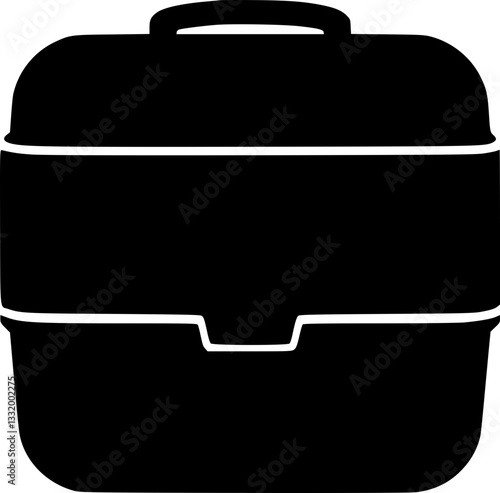 Monochrome black and white lunchbox illustration minimalist vector artwork simple design food container meal box retro style vintage lunchbox classic kitchen object everyday item still life concept mi