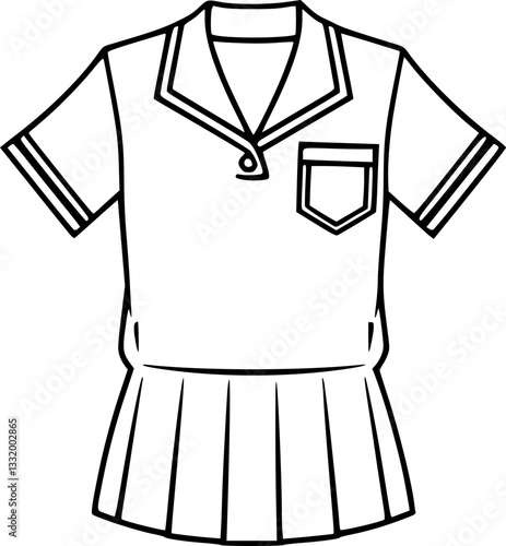 Stylish monochrome school uniform illustration black and white minimalist design vector clipart line art education student outfit back to school learning academy simple clean detailed texture