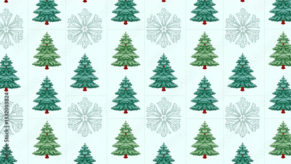 Stunning Snowflake and Evergreen Seamless Tile Pattern: Frosty Details and Cool Tones for Winter Themes - Perfect for Photo Stock with Left-Side Empty Space for Customization Stunning Snowflake and Evergreen Seamless Tile Pattern: Frosty Details and Cool Tones for Winter Themes - Perfect for Photo Stock with Left-Side Empty Space for Customization