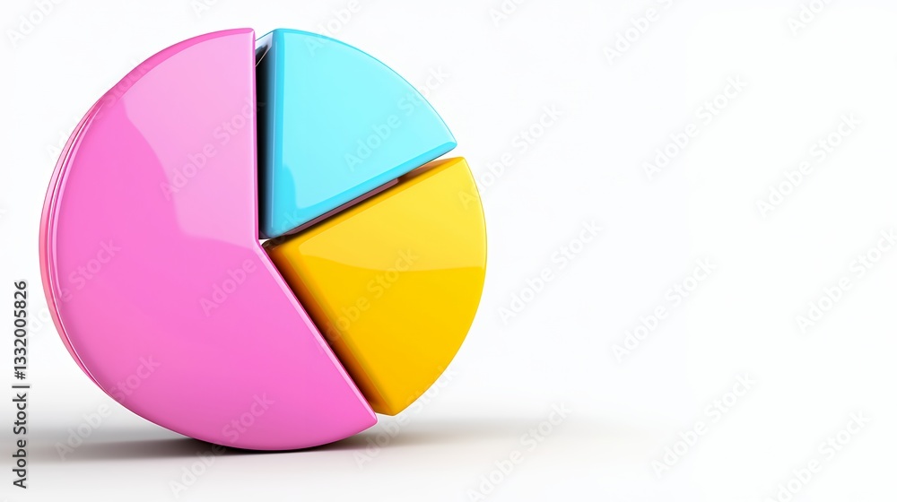 Colorful Pie Chart in Shades of Pink Blue Yellow Against Clean White Background Colorful Pie Chart in Shades of Pink Blue Yellow Against Clean White Background