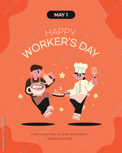 Happy Worker's Day Celebration 
Cute and simple style. Barista, chef