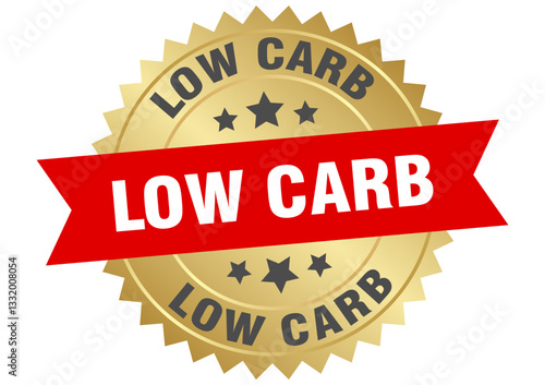 low carb. low carb round red and gold label isolated on transparent background