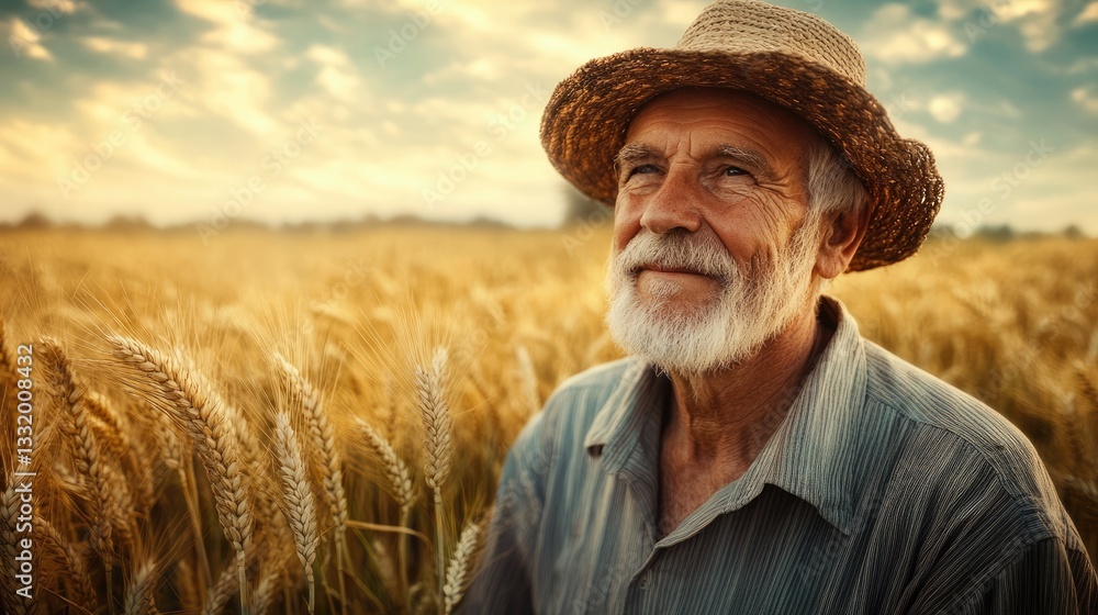 Portrait of an elderly farmer in a wheat field. Portrait of an elderly farmer in a wheat field.
