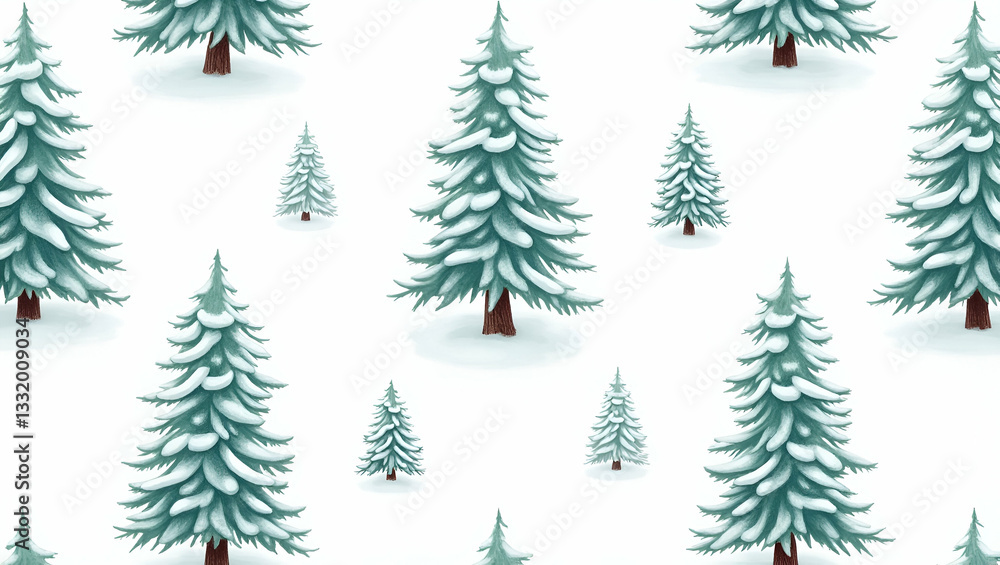 Obraz premium Festive Winter Trees Pattern: Evergreen Trees with Snowy Branches & Icy Textures for Joyful Designs
