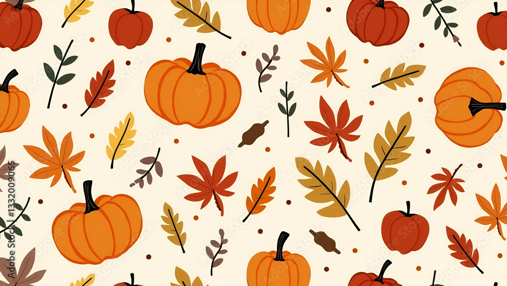 Flat Cozy Autumn Harvest Seamless Tile Pattern: Embrace Warm Tones with Pumpkins, Apples, and Colorful Leaves in a Cute Vector Illustration for Your Seasonal Designs Flat Cozy Autumn Harvest Seamless Tile Pattern: Embrace Warm Tones with Pumpkins, Apples, and Colorful Leaves in a Cute Vector Illustration for Your Seasonal Designs
