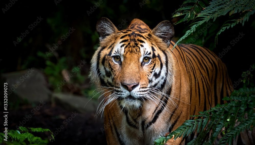 Fototapeta premium Indochinese tiger, tiger, big cat, prowling, predator, stealth, endangered species, rare, wildlife, forest, taiga, jungle, feline, wild cat, natural habitat, majestic, camouflage, hunting, tropical fo