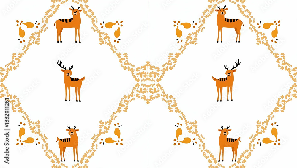 Obraz premium Create seamless ethnic tile patterns featuring animal illustrations from ethnic fauna separated by white space for a minimalist effect concept as Animal illustrations from ethnic fauna are used in a m
