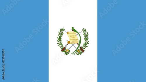 Flag of Guatemala featuring colors blue and white with a coat of arms and the year of independence displayed